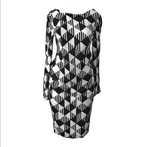 ASOS Black and White Geometric Print Bodycon Dress Size L